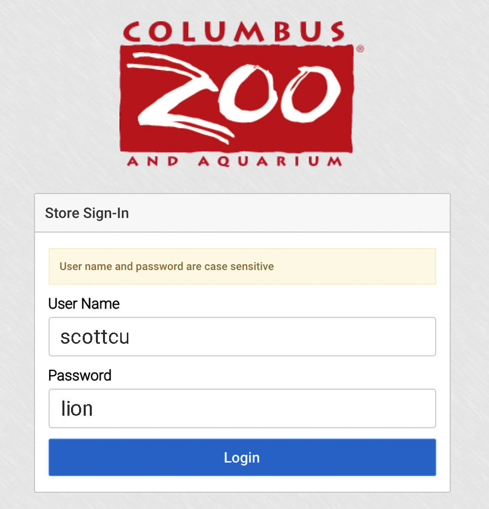 Columbus zoo login page